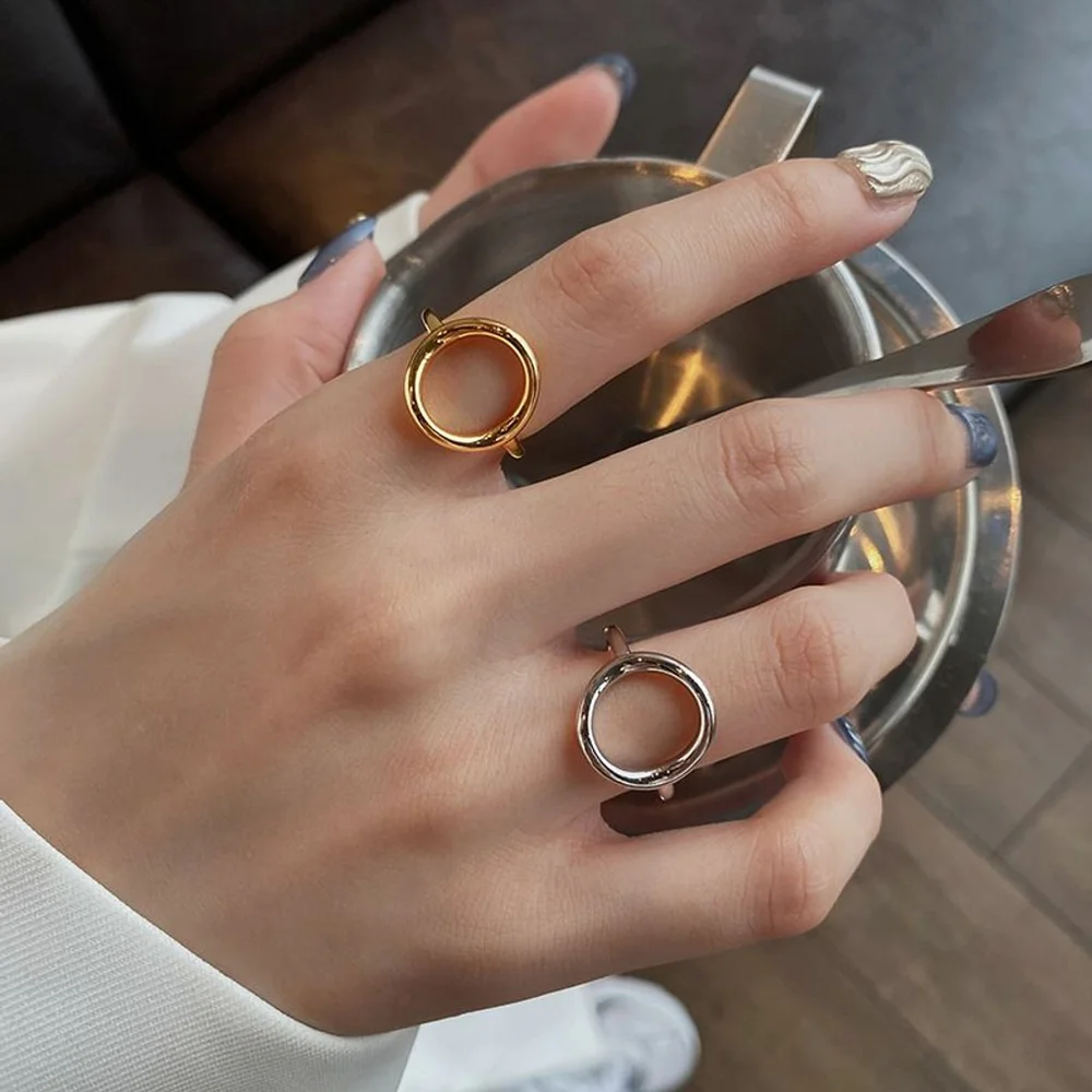 NEW Women's Solid Circle Ring Adjustable‎ Gold Plated S925